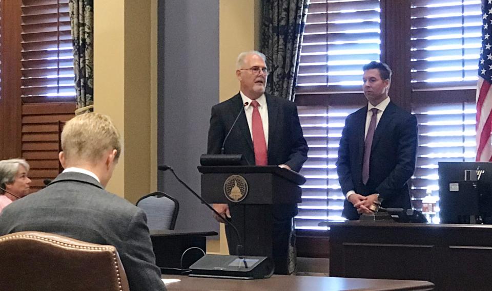 Thomas Kupiec, with Sen. Adam Pugh to his right, is a nominee to serve on the Regional University System of Oklahoma Board of Regents.