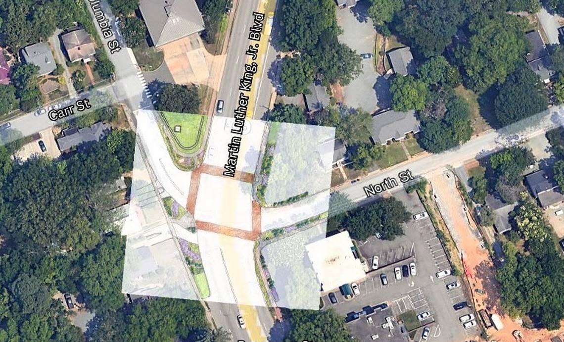 Chapel Hill closed the intersection of Martin Luther King Jr. Boulevard at North Columbia Street and North Street in January 2024 to create a safer intersection alignment. The work is adding a traffic light, sidewalks and pedestrian crossings.