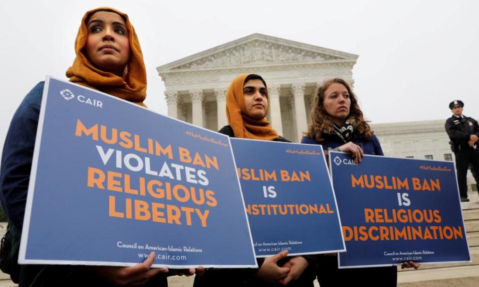 Protesters gather outside the US supreme court on 25 April.