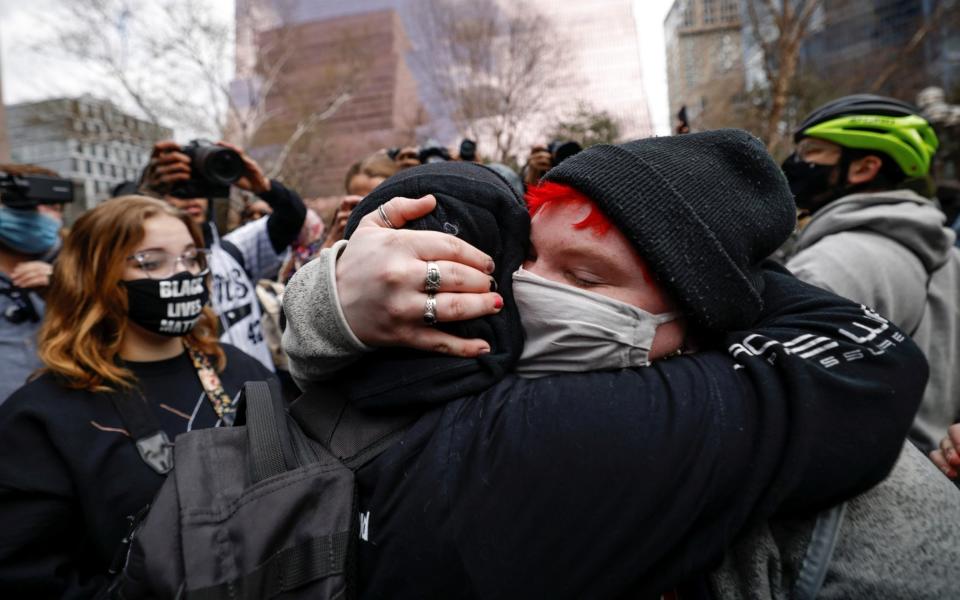 Crowds in front of Hennepin County Government Centre, in Minneapolis - REUTERS/Carlos Barria