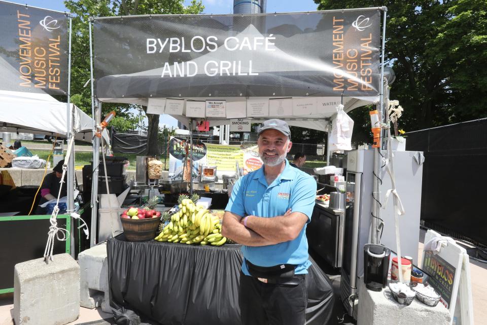 Brian Ahmad, owner of Byblos Cafe and Grill, at the Movement festival Sunday, May 29, 2022 at Hart Plaza in Detroit