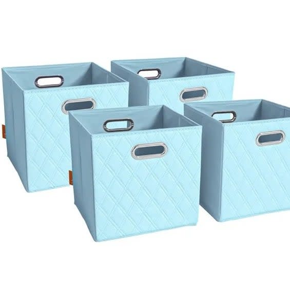 The blue faux leather bin set