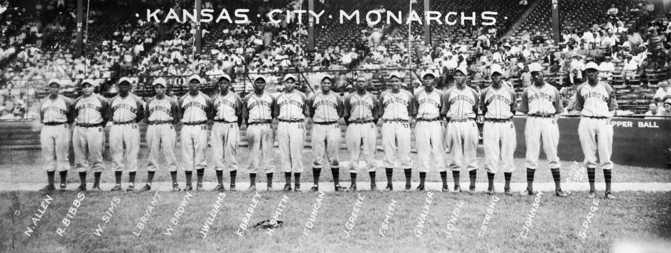 A 1941 team photo of the Negro League Kansas City Monarchs.