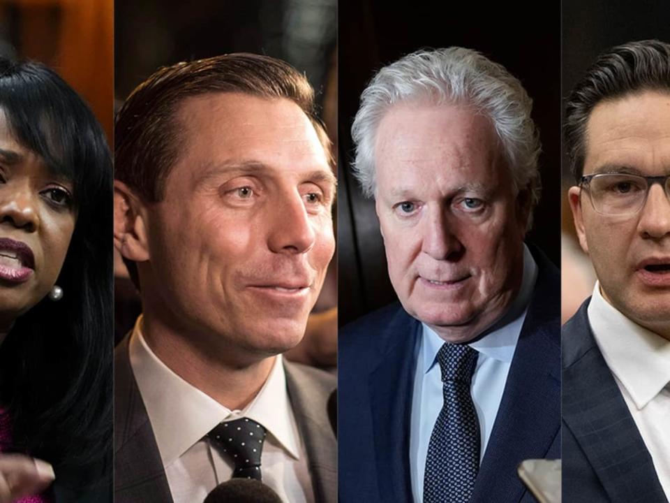 Conservative leadership candidates (left to right) Leslyn Lewis, Patrick Brown, Jean Charest and Pierre Poilievre. (Sean Kilpatrick, Chris Young, Justin Tang, Adrian Wyld/The Canadian Press - image credit)