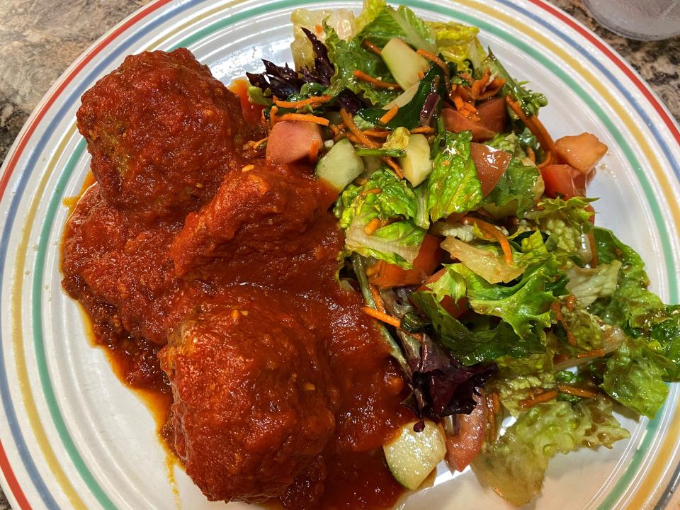 Meatballs and salad at Capone's Gourmet Pizza & Pasta in Toms River.