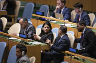 Members of Venezuela's delegation attend the United Nations General Assembly at U.N. headquarters Thursday, Sept. 26, 2019. (AP Photo/Kevin Hagen)
