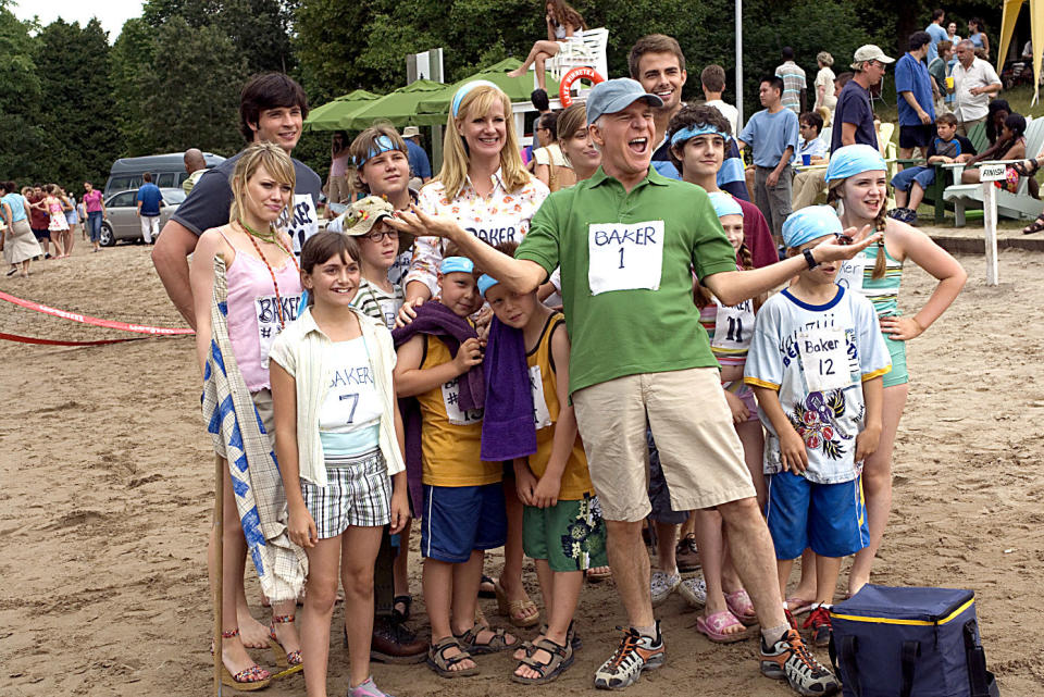 the baker family on a beach ready to compete in games