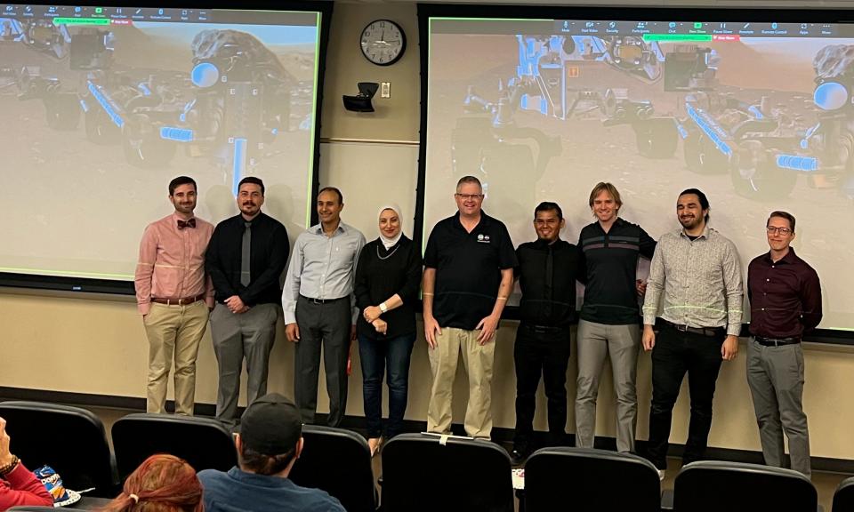 The College of the Desert team of collaborators and peers pose for a group photo after the public presentation of the newly-awarded research M-STAR grant from NASA in Palm Desert, Calif. on Friday, Nov. 3, 2023.