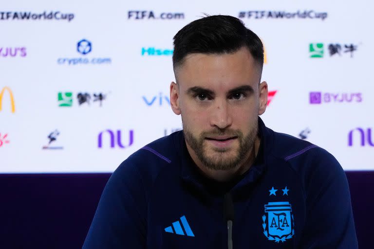 Nicolás Tagliafico en la conferencia de prensa previa al partido entre la Argentina y Croacia