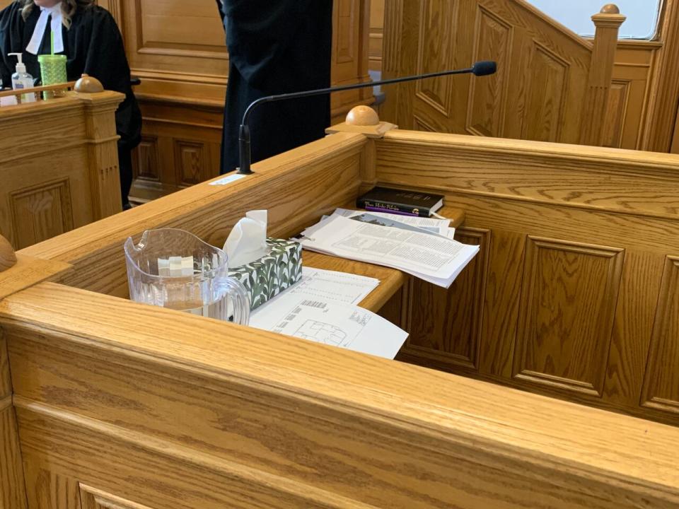 The complainant asked to take a break during a tense moment of questioning, grabbing tissues during cross-examination. 