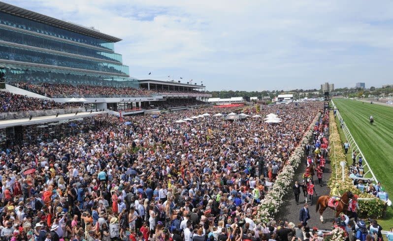 Crowds at Flemington yesterday. Picture: Getty