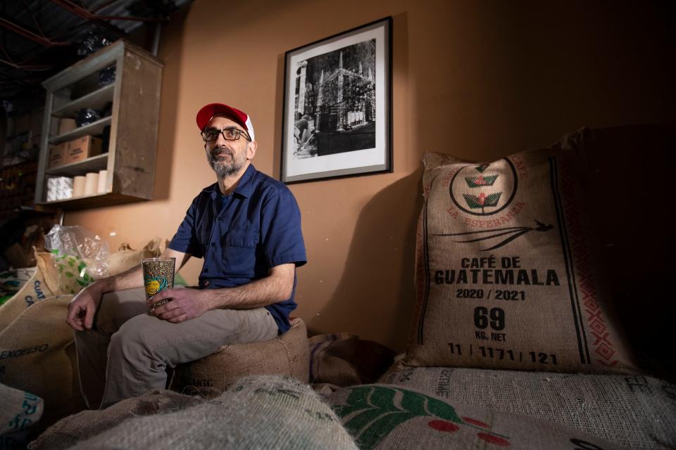 Mark Patel, co-owner of Luna Coffee Roasters, poses for a portrait at his coffee shop, April 1, at Luna Coffee Roasters in De Pere.