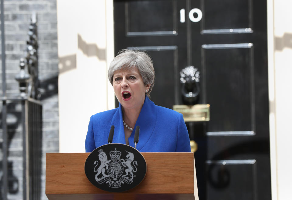 Theresa May making a statement in Downing Street following the General Election in June 2017. (PA)