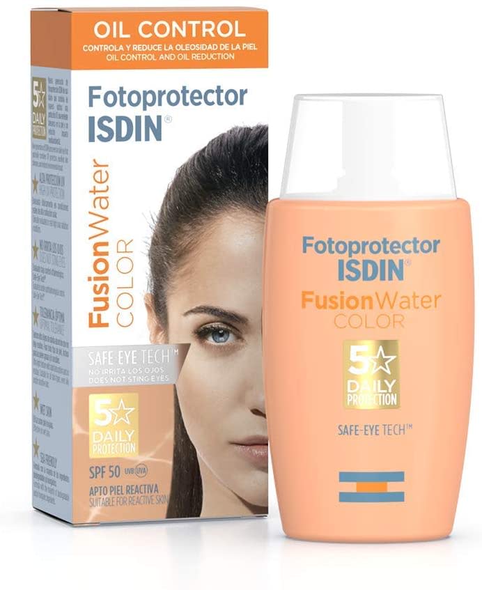 ISDIN Fotoprotector Fusion Water COLOR SPF 50, Protector Solar Facial de fase acuosa con color para uso diario, Cobertura natural, 50ml