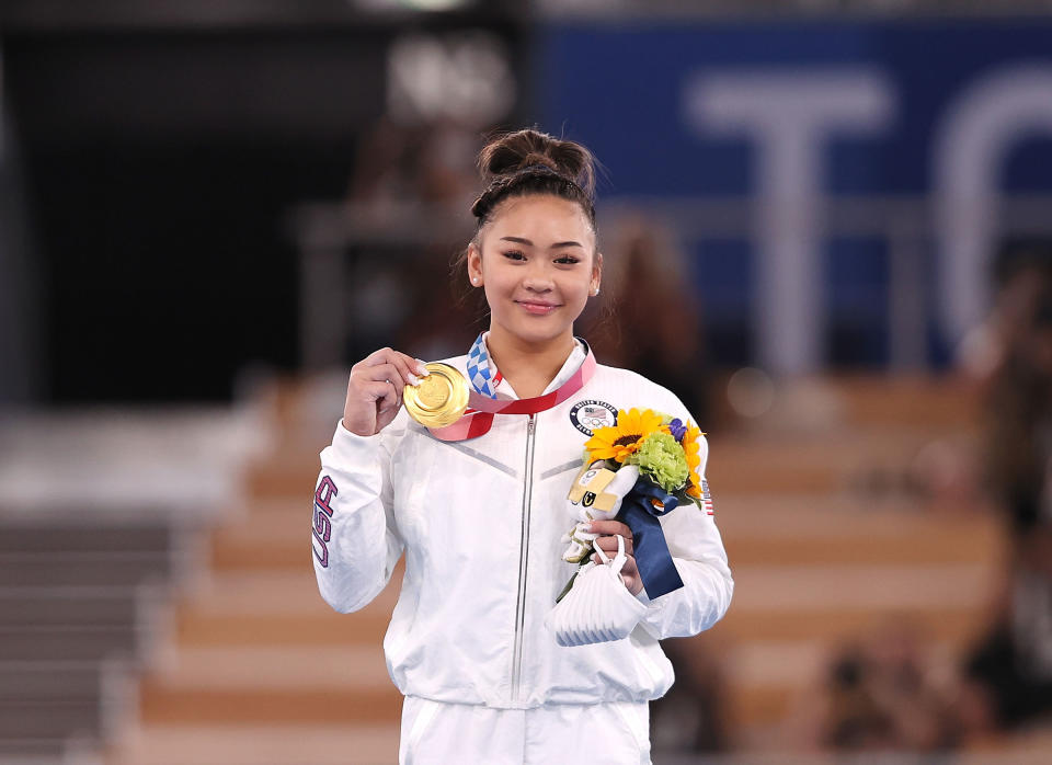 Sunisa Lee of the United States poses during the awards ceremony after the artistic gymnastics women's all-around final in Tokyo, Japan, July 29, 2021.<span class="copyright">Xinhua—Sipa USA</span>