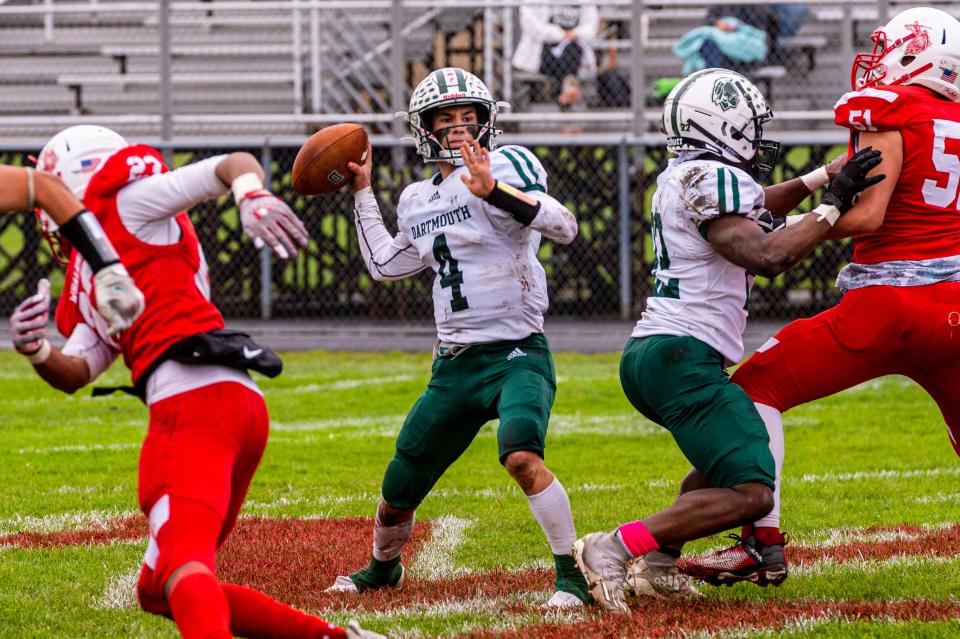 Dartmouth's Will Kelly takes a shot down the sidelines.