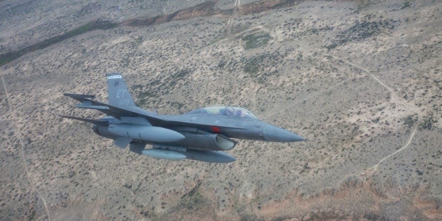 An F-16 during an approach at mission at Holloman Air Force Base, New Mexico, Apr. 21, 2019