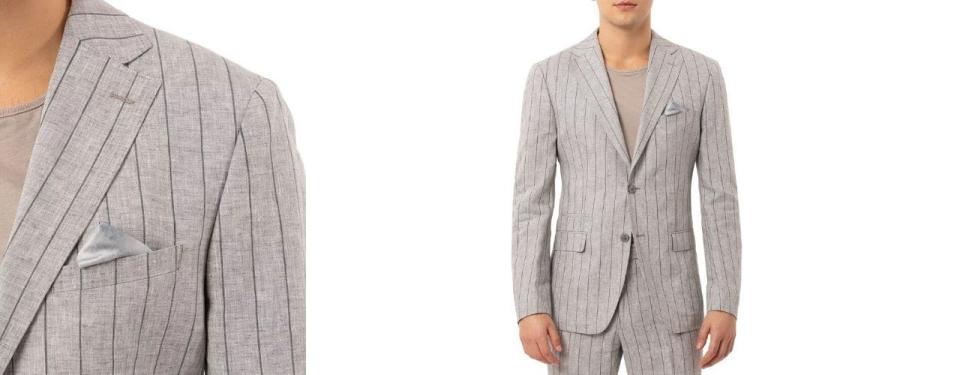 Tallia Slim-Fit Wide Stripe Light Gray Linen Suit Jacket