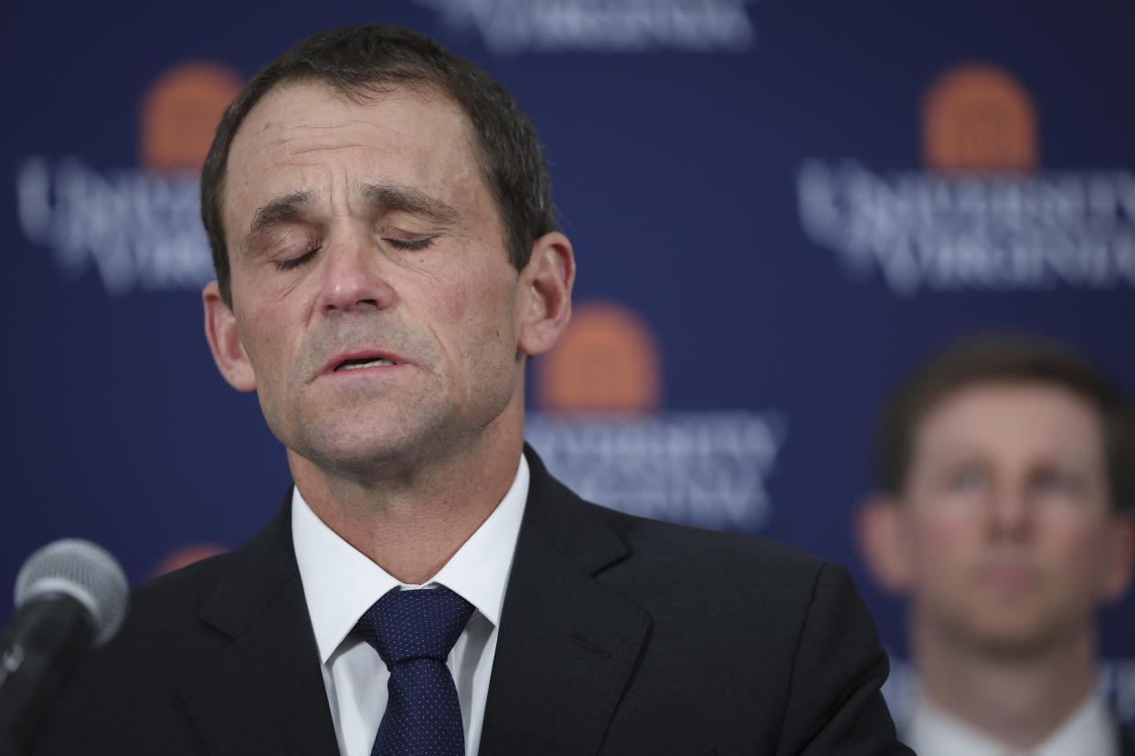 University of Virginia President James Ryan speaks during a press conference in Charlottesville, Va., on Monday after a shooting at the school. (Win McNamee/Getty Images)