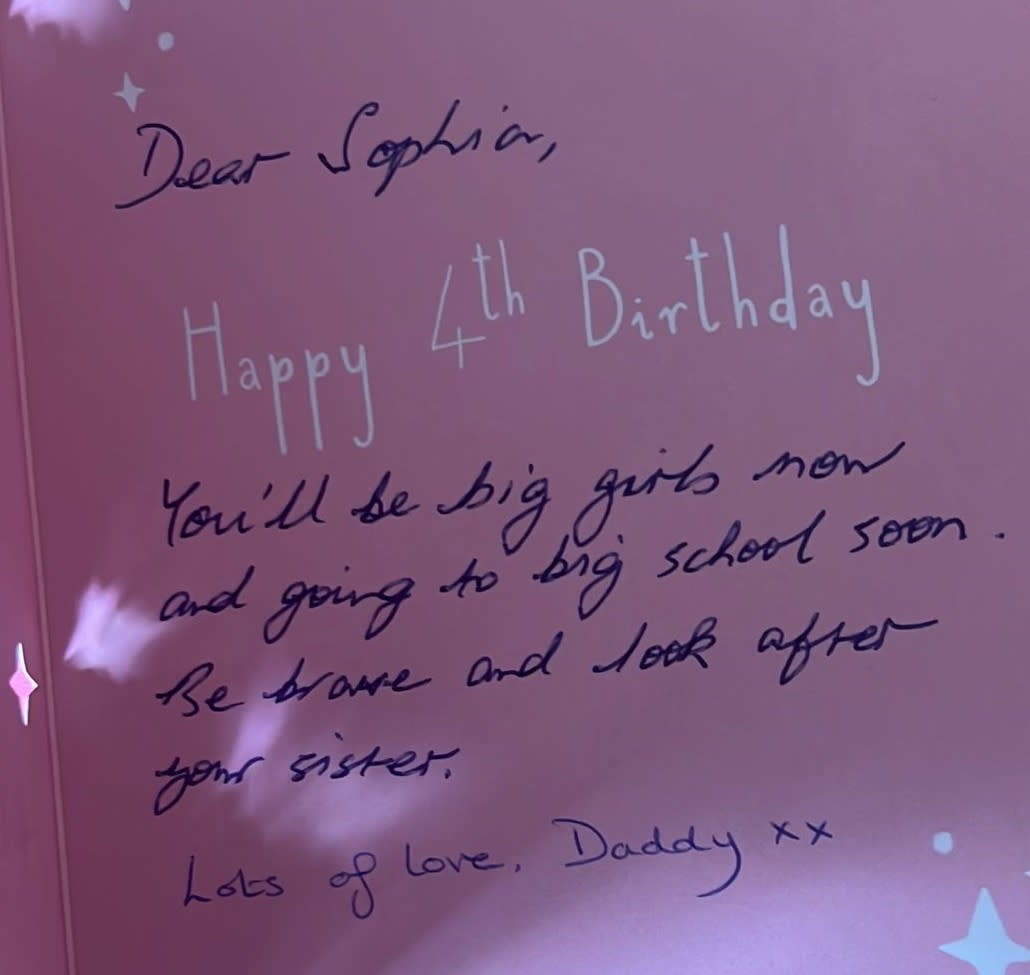 The girls recently opened their 4th Birthday cards from their dad. (Brain Tumour Research/SWNS)