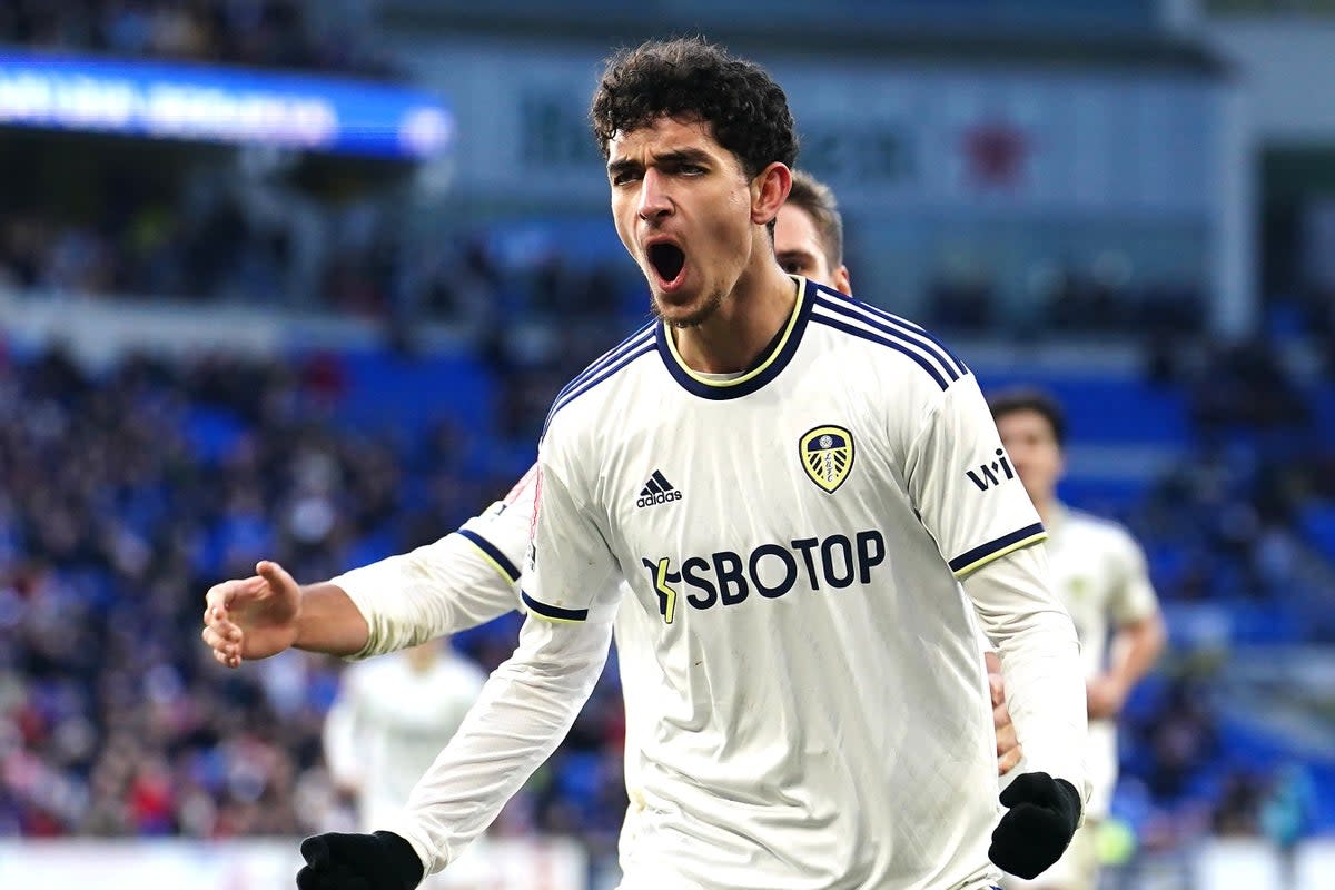 Sonny Perkins celebrates his first Leeds goal in the 2-2 FA Cup draw at Cardiff (David Davies/PA) (PA Wire)