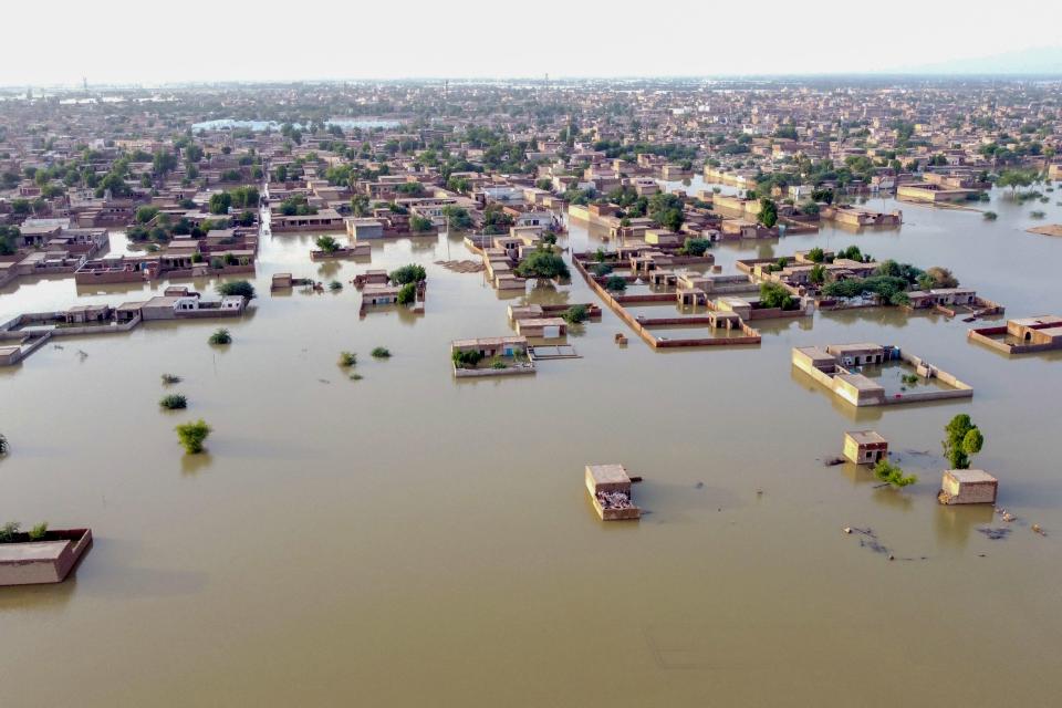 Aerial view shows a flooded residential area after heavy monsoon rains in Balochistan (Getty Images)