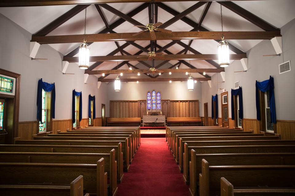 A set of a church sanctuary.