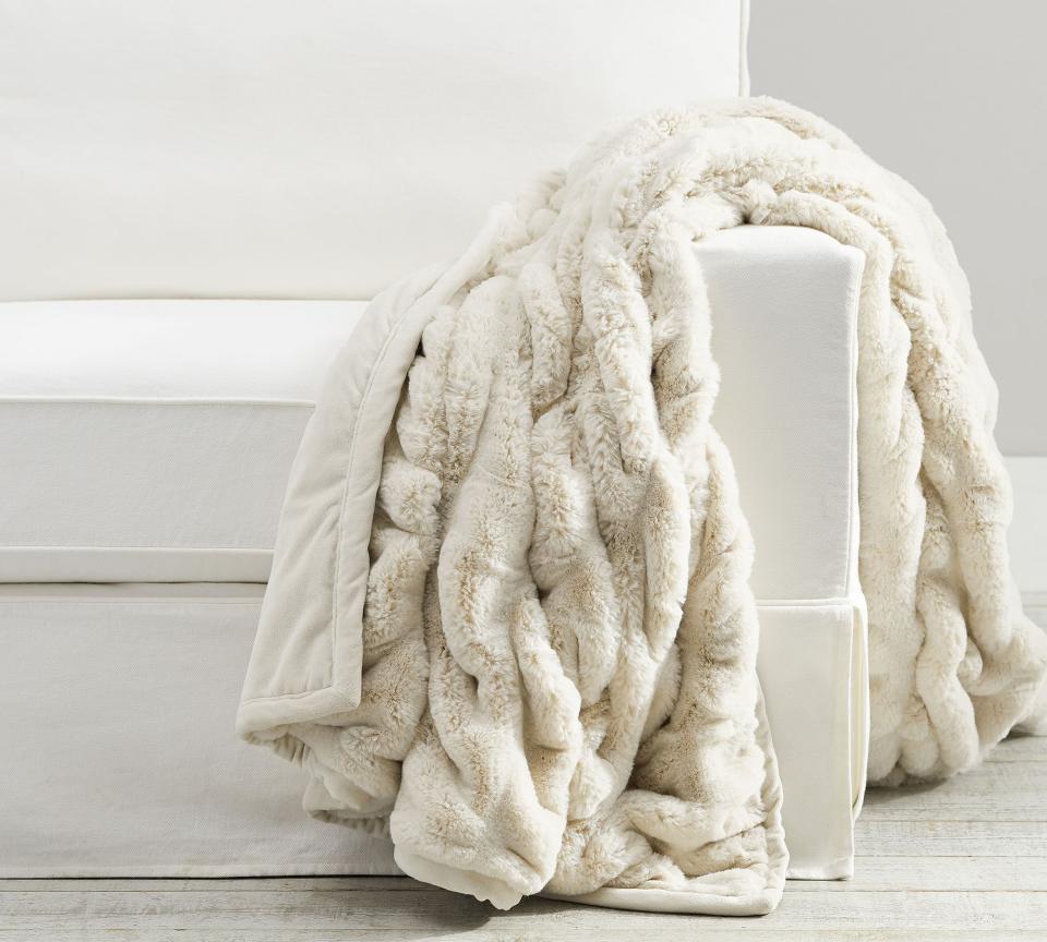 Pottery Barn Faux Fur Ruched Throw Blanket