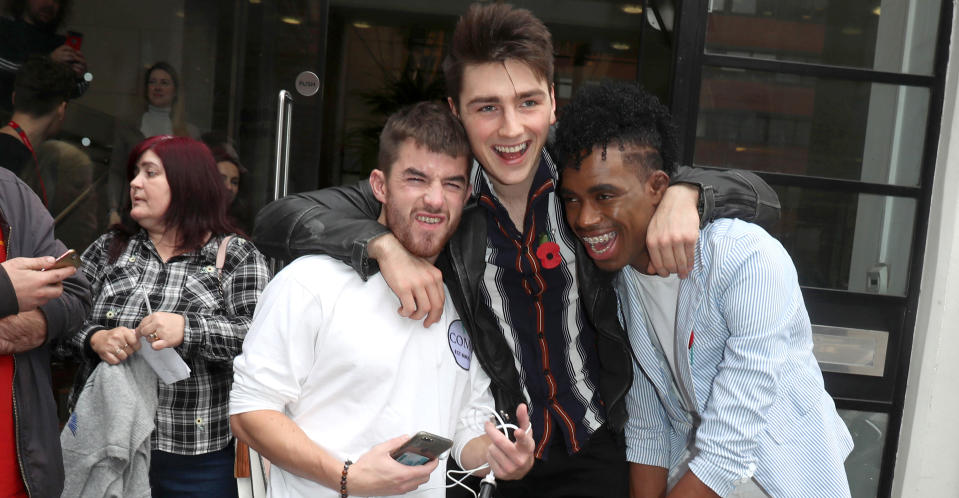 Russell, Murray and Harris outside the Build Ldn studio. (REX)