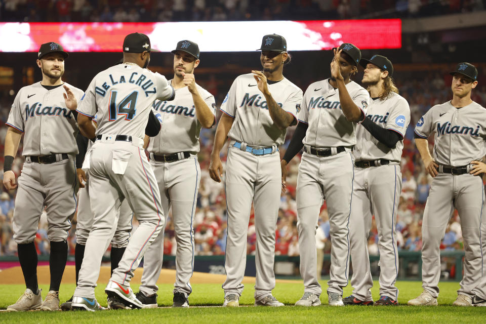 The Miami Marlins 2023 playoff roster. (Photo by Sarah Stier/Getty Images)