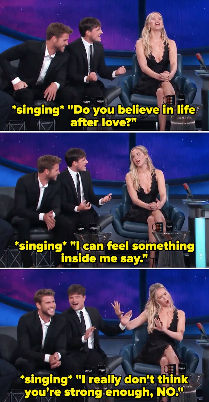 Liam Hemsworth, Josh Hutcherson, and Jennifer Lawrence in an interview