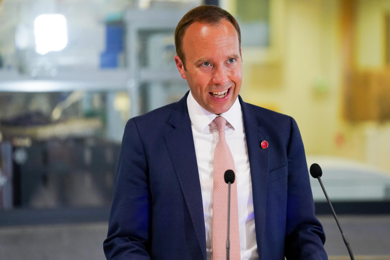 Health Secretary Matt Hancock delivers a speech on the COVID-19 vaccine programme at the Jenner institute in Oxford. Picture date: Wednesday June 2, 2021.