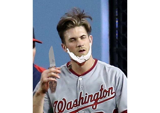 Beard gone, unbridled (and stitched) Bryce Harper plays on
