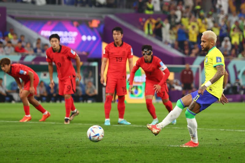 Striker Neymar Jr. (R) helped Brazil finish second at the 2022 World Cup. File Photo by Chris Brunskill/UPI