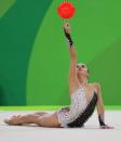 <p>Jana Berezko-Marggrander of Germany in action during the Rhythmic Gymnastics Individual All-Around on August 20, 2016 at Rio Olympic Arena in Rio de Janeiro, Brazil. (Getty) </p>
