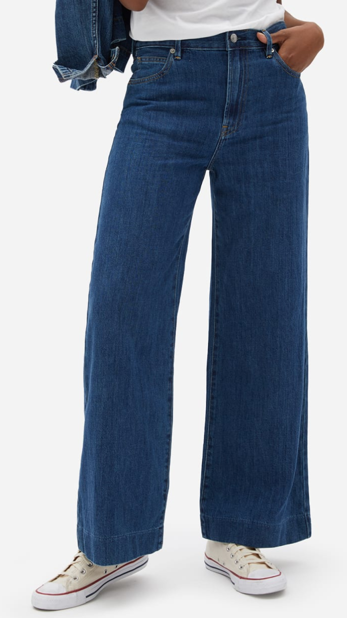 Everlane Super-Soft Wide Leg Jean in Dark Blue Wash