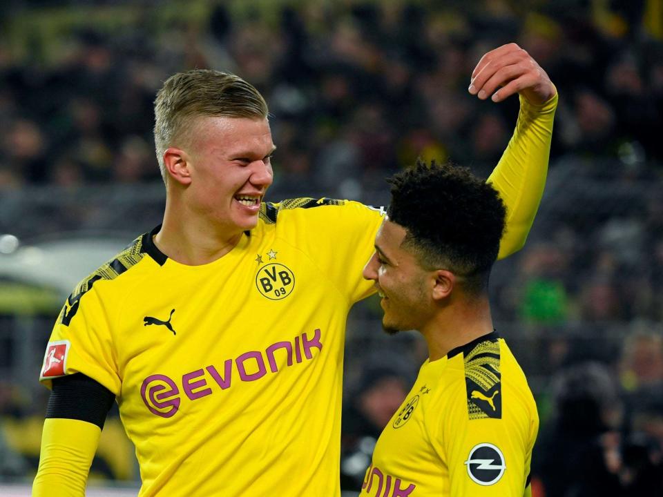 Haaland and Sancho celebrate for Borussia Dortmund: AFP