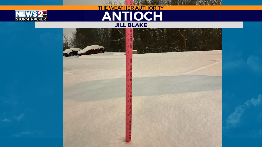 Measuring snow in Antioch (Courtesy: Jill Blake)