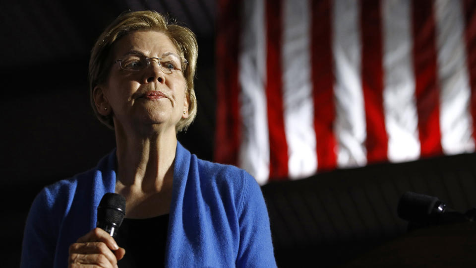 Sen. Elizabeth Warren, D-Mass., speaks during a primary election night rally on March 3, 2020, at Eastern Market in Detroit. (Patrick Semansky/AP)