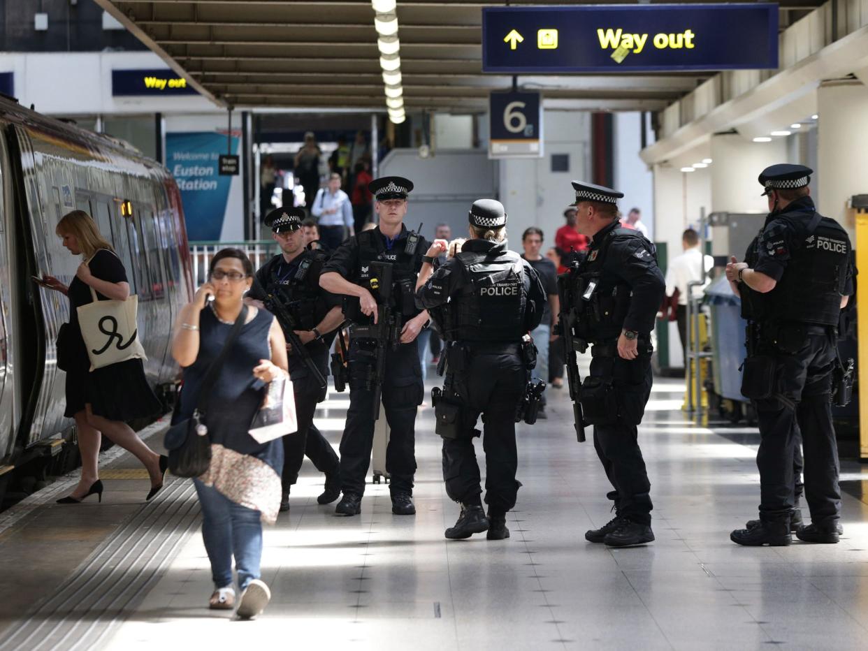 Armed British Transport Police are now patrolling trains across the country: PA