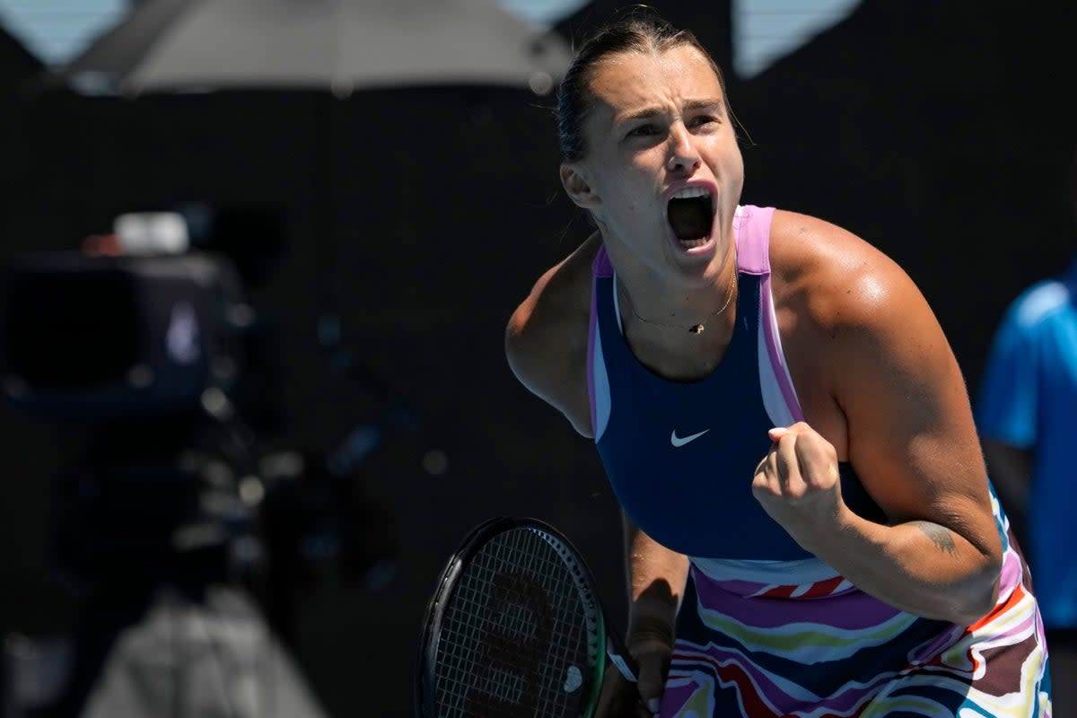 Aryna Sabalenka gave a statement of her intent at the Australian Open by powering past Belinda Bencic to reach the quarter-finals (Aaron Favila/AP) (AP)