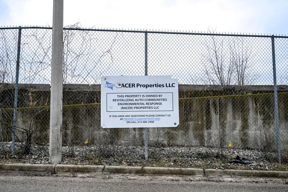 A sign for the Lansing RACER Trust Plant 6 site (Fisher Body) outside the property on Wednesday, Jan. 31, 2024, in Lansing.