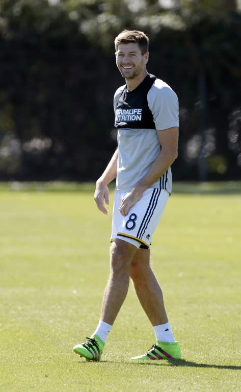 Steven Gerrard of the Los Angeles Galaxy, seen during a training session at StubHub Center in Carson, California, in February 2016