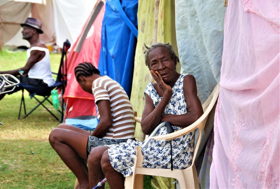 Women at the Gabion camp in Haiti.