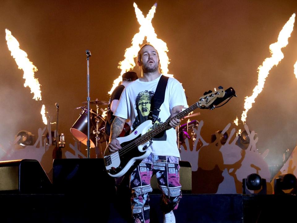 Fall Out Boy’s Pete Wentz performs during The Hella Mega Tour at Dodger Stadium, LA, in 2021 (Getty Images)