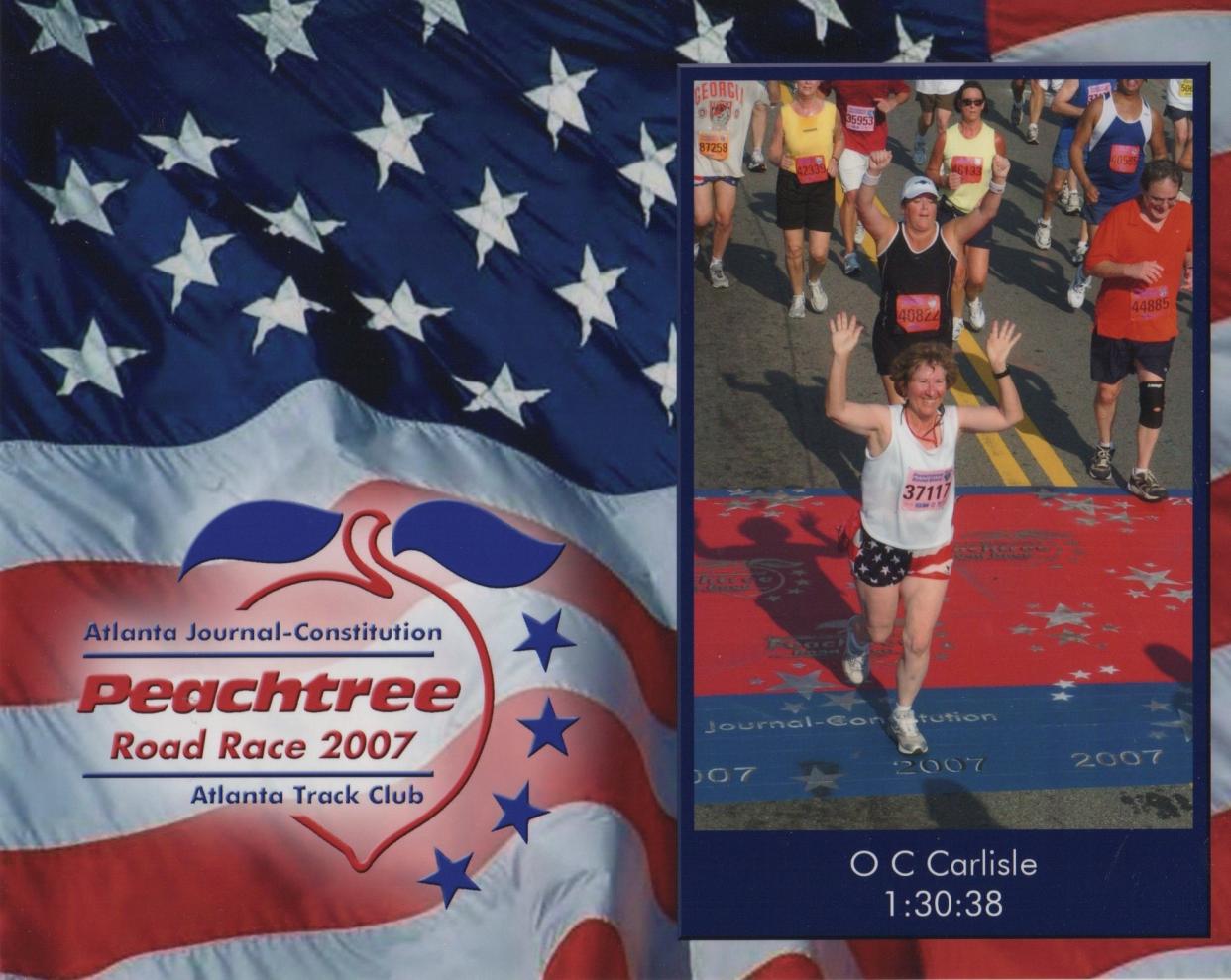 This photo from 2007 shows Olivia Carlisle competing in the Peachtree Road Race. She ran the Peachtree in 1:30.38 minutes.