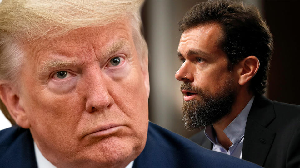 President Donald Trump and Twitter CEO Jack Dorsey. (Photo illustration: Yahoo News; photos: AP, Joshua Roberts/Reuters)