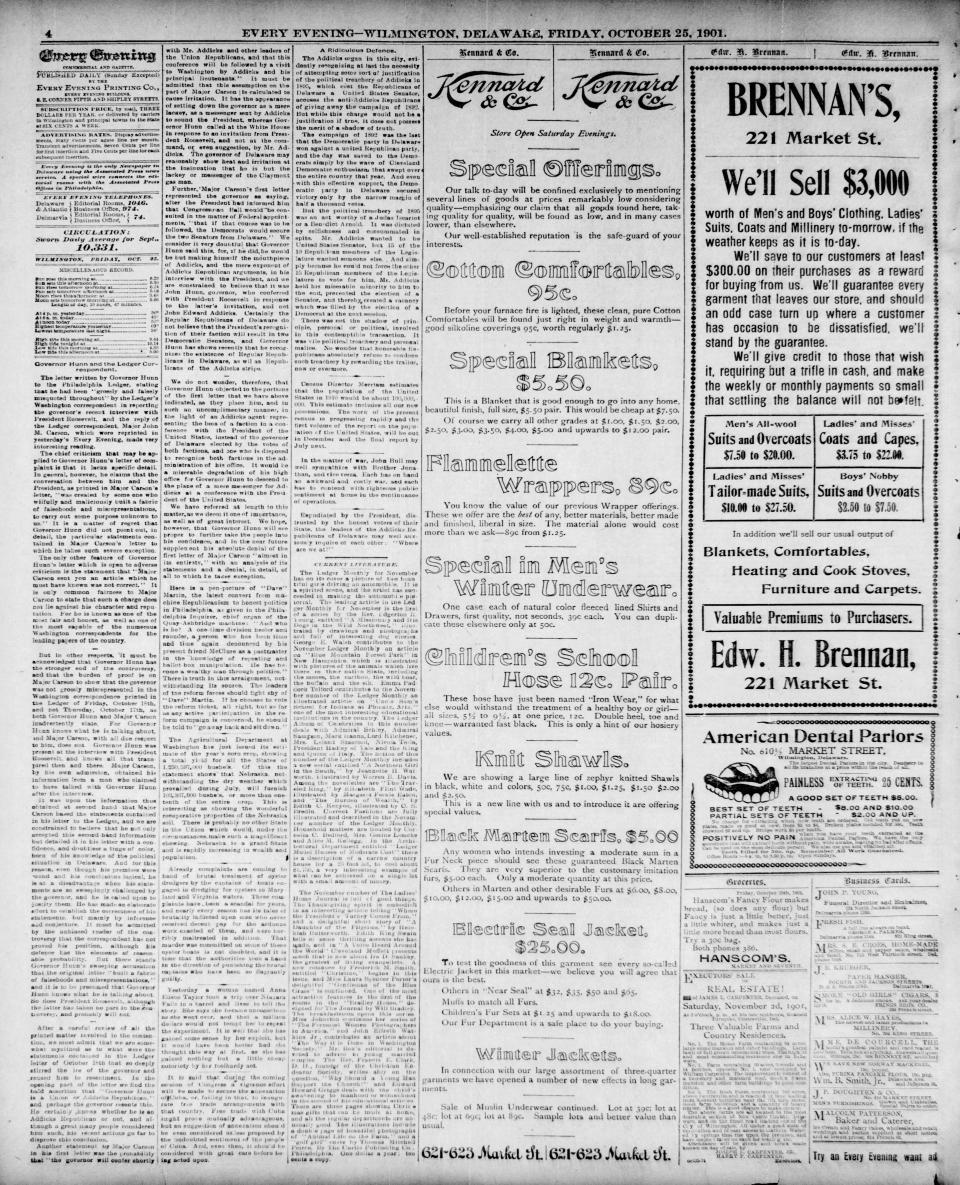 Page 4 of the Every Evening from Oct. 25, 1901.