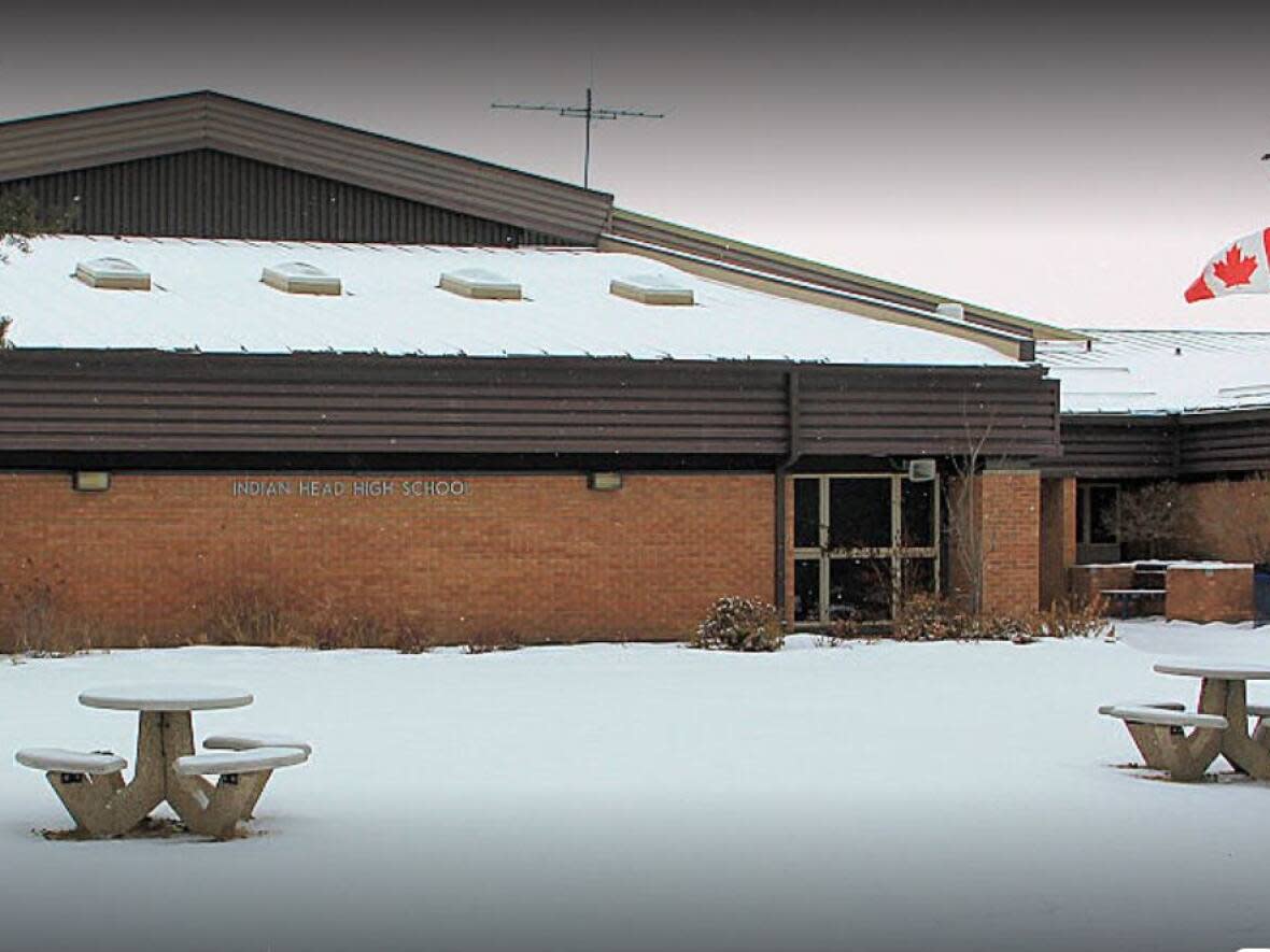 Starting Wednesday, Indian Head High School, located in Indian Head, Sask., about 70 kilometres east of Regina, is moving to remote learning. (Dan Loran/Google Maps - image credit)