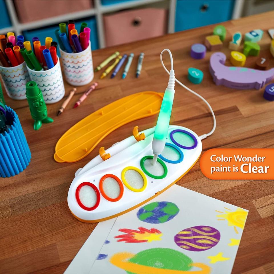 Crayola's invisible watercolor set comes with six paints, 18 sheets of magic paper and a light-up paintbrush connected to the pallet. It only works on magic paper and won't leave color on fabric, furniture, skin or anything else. Promising review: 